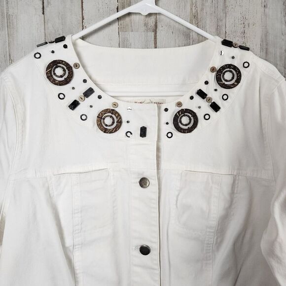 JM Collections Embellished Denim Jacket  White Size 14 - Picture 4 of 12